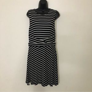Rewind Black & White Striped Ponte Skater Dress - Size: Large